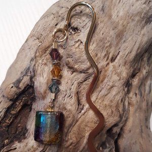 Handcrafted Bookmark Beaded with Gold Plated Shepherd's Hook and Glass Foil Bead